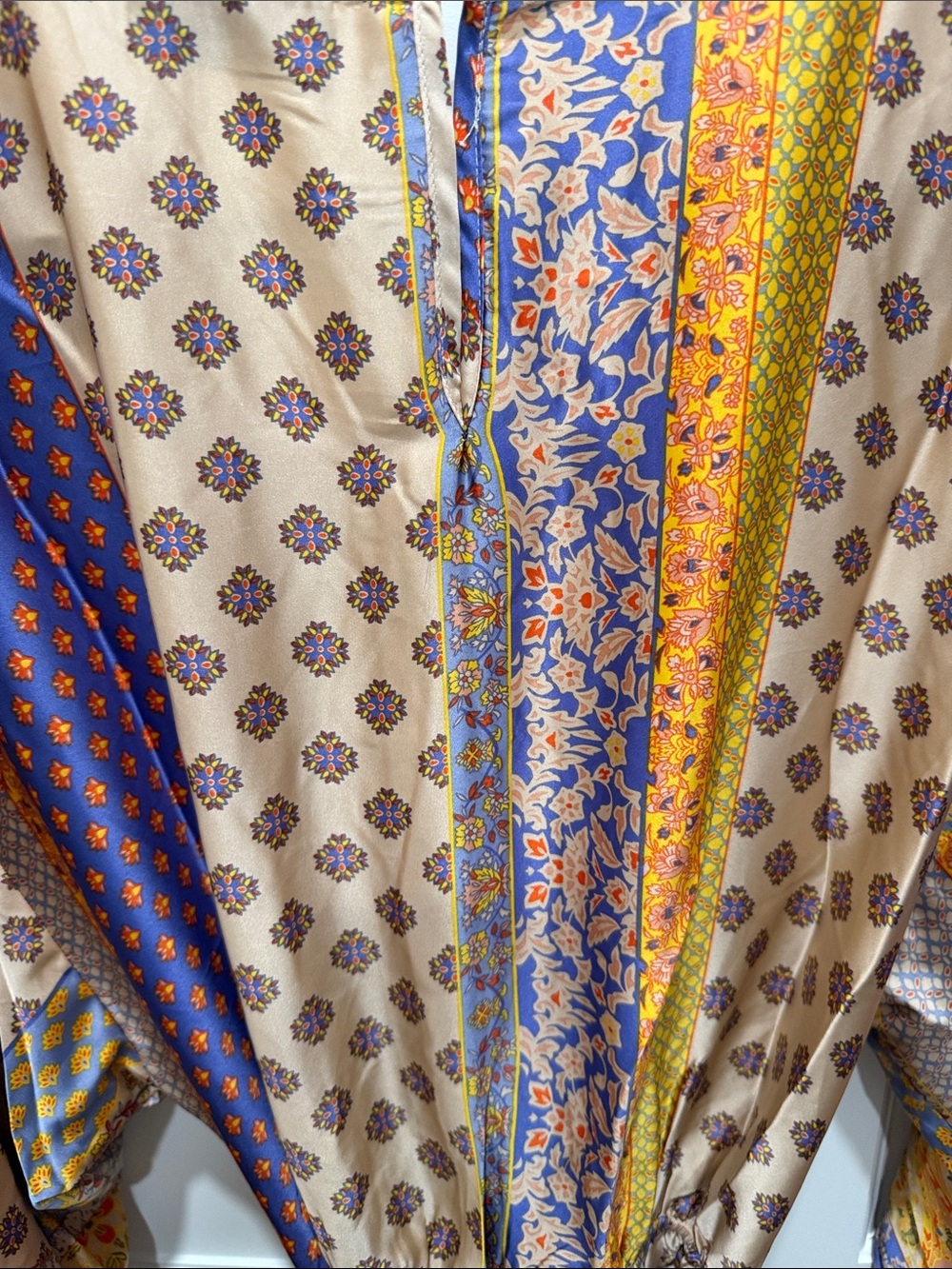 VICI Patchwork Tie-Waist Romper in Beige, Blue & Mustard - Picture 5 of 5